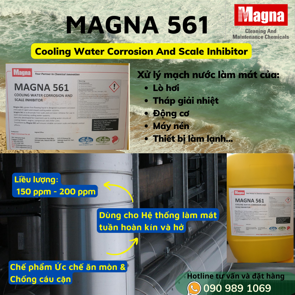 CHẤT CHỐNG ĂN MÒN CHỐNG CÁU CẶN MAGNA 560, MAGNA 561 DÙNG CHO CHILLER, THÁP GIẢI NHIỆT, THIẾT BỊ LÀM LẠNH TUẦN HOÀN, THIẾT BỊ GIẢI NHIỆT NƯỚC